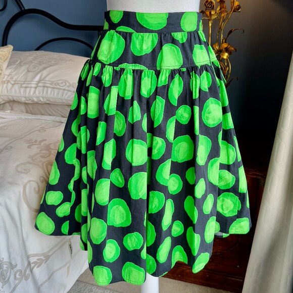 Mouche Black and Green Abstract Limes Full Buttoned Swing Skirt w Pockets - Picture 6 of 13